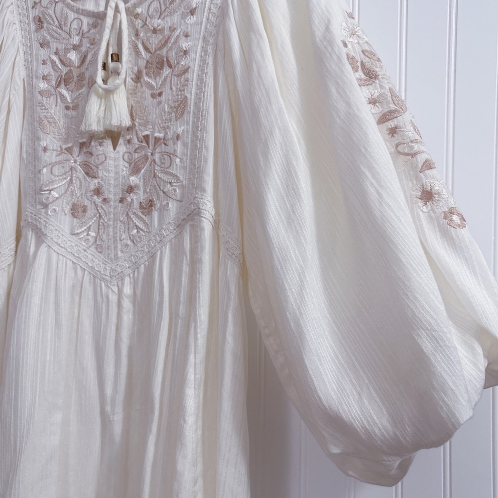 Anthropologie Viveka Embroidered Lace Puff Sleeve Mini Dress In Ivory White NWT - Picture 10 of 13